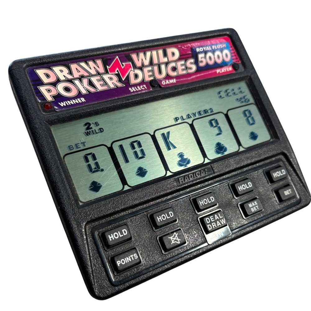 Radica Draw Poker Wild Deuces 5000 Handheld Electronic Game Vintage Model 1414